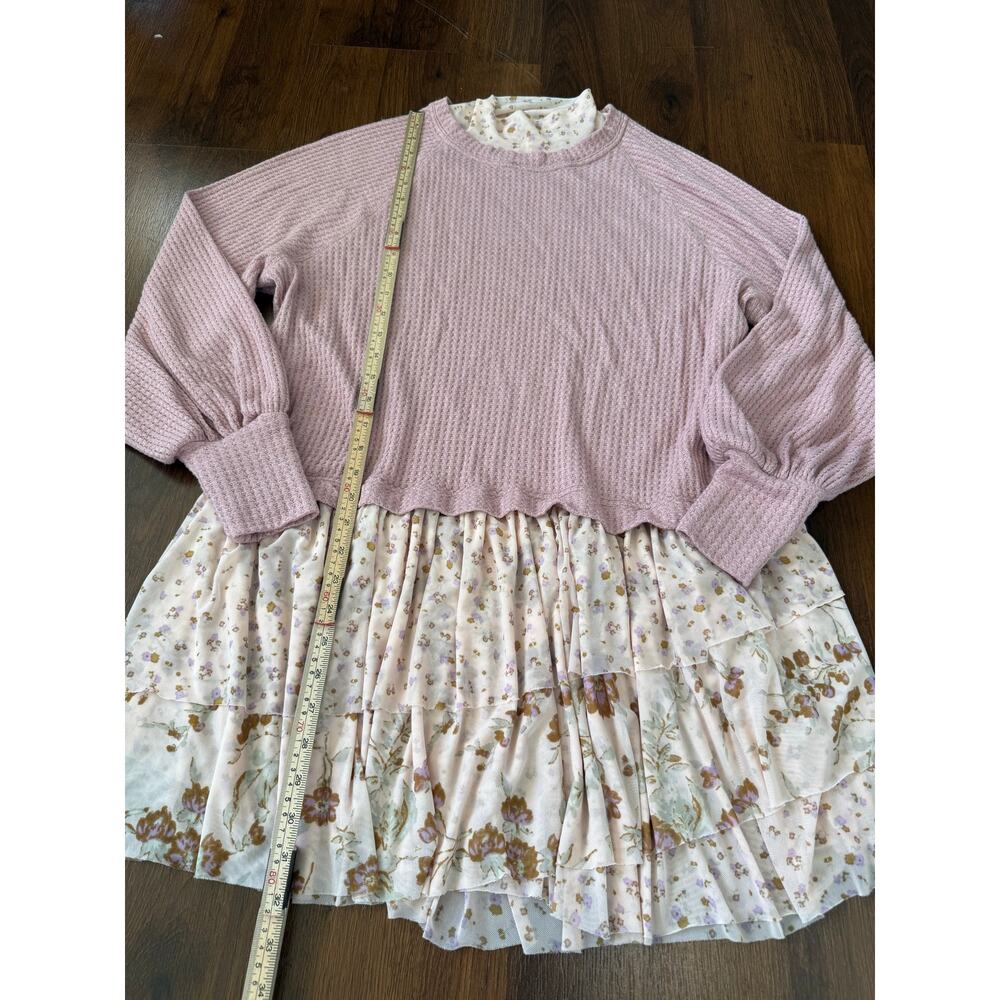 Free People Opposite Attraction Waffle Thermal Ruffle Mini Dress Pink Sz M Boho - Picture 5 of 9